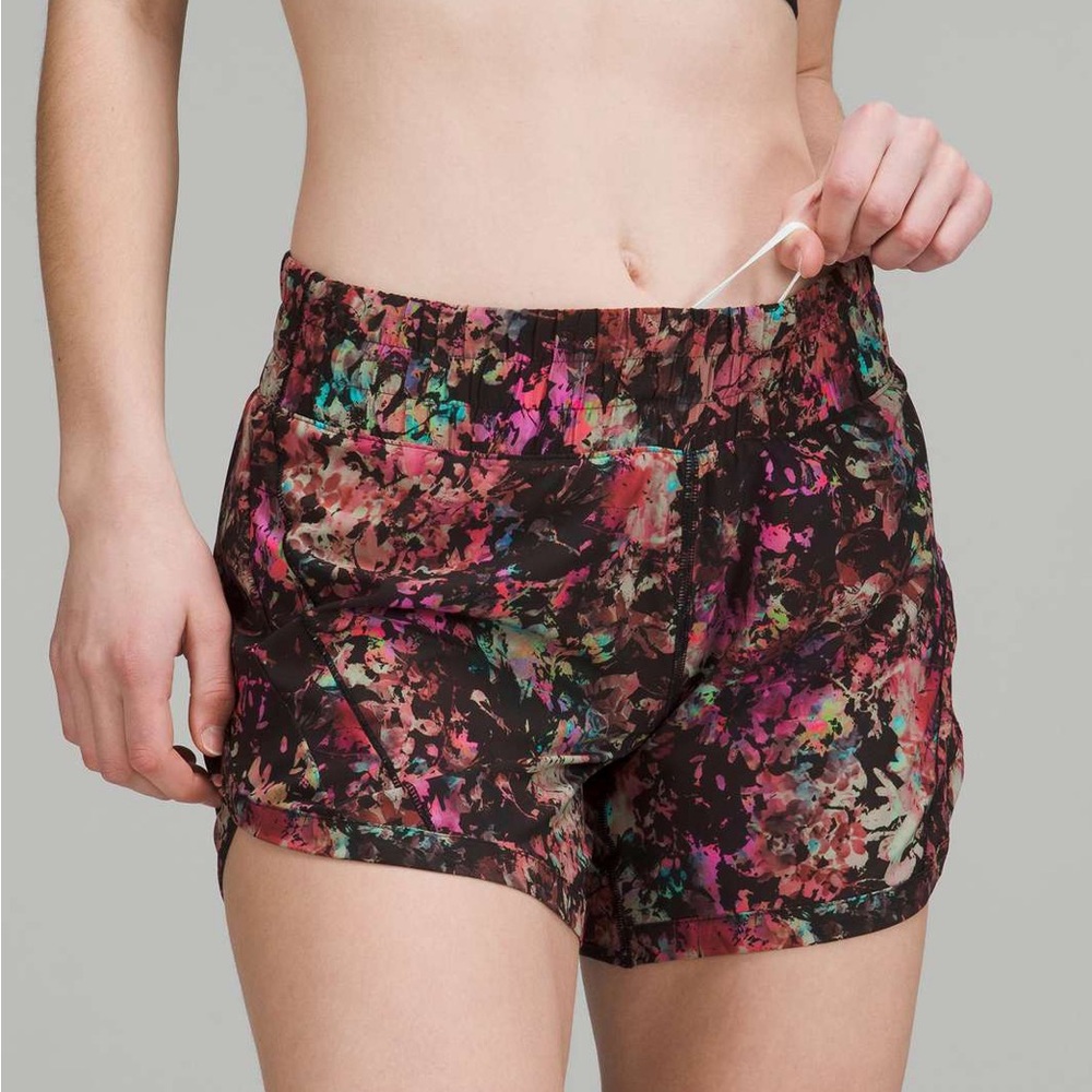 Lululemon Track That Mid-Rise Lined Short 5" Stencil Blossom Red Multi